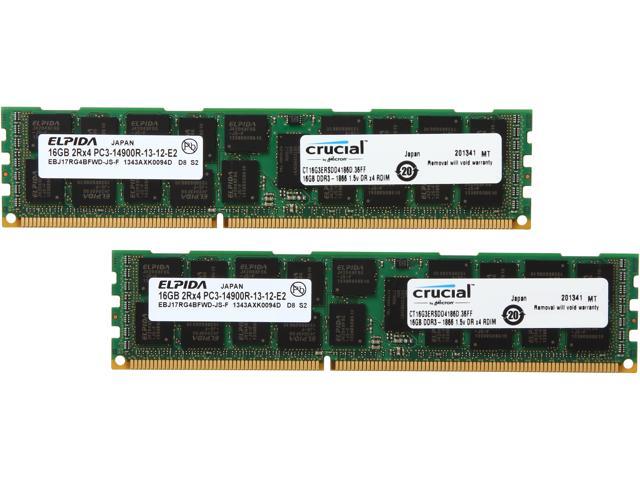 Crucial 32GB (2 x 16GB) 240-Pin DDR3 SDRAM ECC ECC Chipkill Registered DDR3 1866 (PC3 14900) Server Memory Model CT2K16G3ERSDD4186D