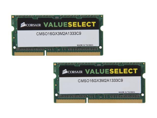 CORSAIR ValueSelect 16GB (2 x 8GB) 204-Pin DDR3 SO-DIMM DDR3 1333 (PC3 10600) Laptop Memory Model CMSO16GX3M2A1333C9