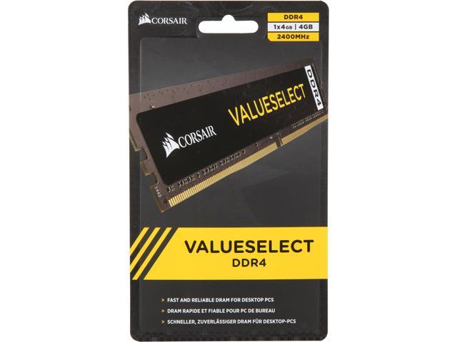 CORSAIR ValueSelect 4GB 288-Pin PC RAM DDR4 2400 (PC4 19200) Desktop Memory - Intel 7th Gen and AMD Ryzen Model CMV4GX4M1A2400C16