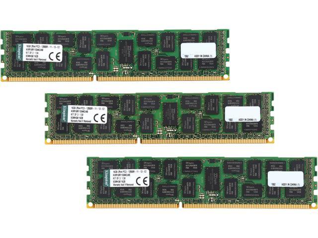 Kingston ValueRAM 48GB (3 x 16GB) 240-Pin DDR3 SDRAM ECC Registered DDR3 1600 Server Memory Model KVR16R11D4K3/48