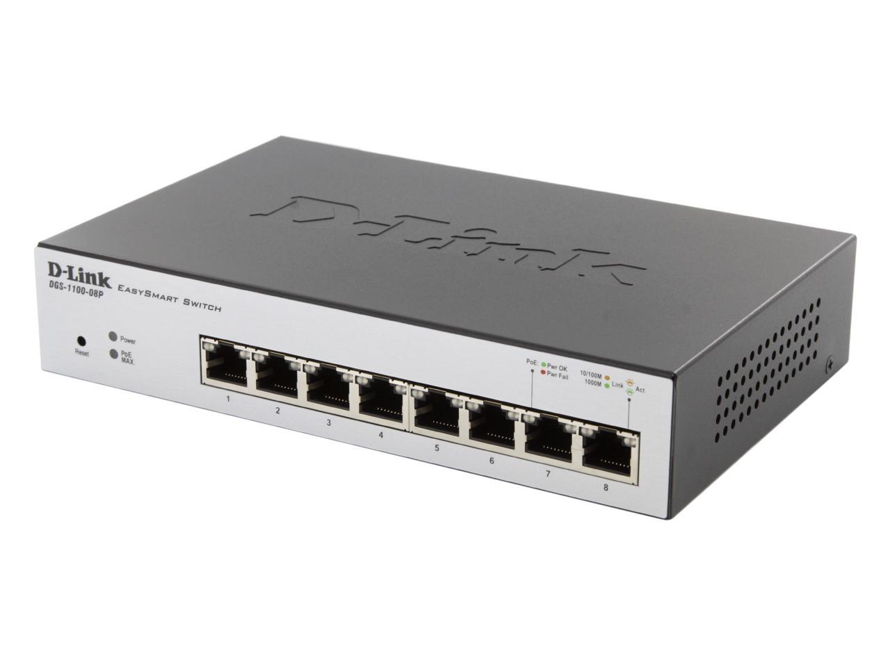 D-Link 8-Port EasySmart Gigabit PoE Ethernet Switch - Lifetime Warranty (DGS-1100-08P)