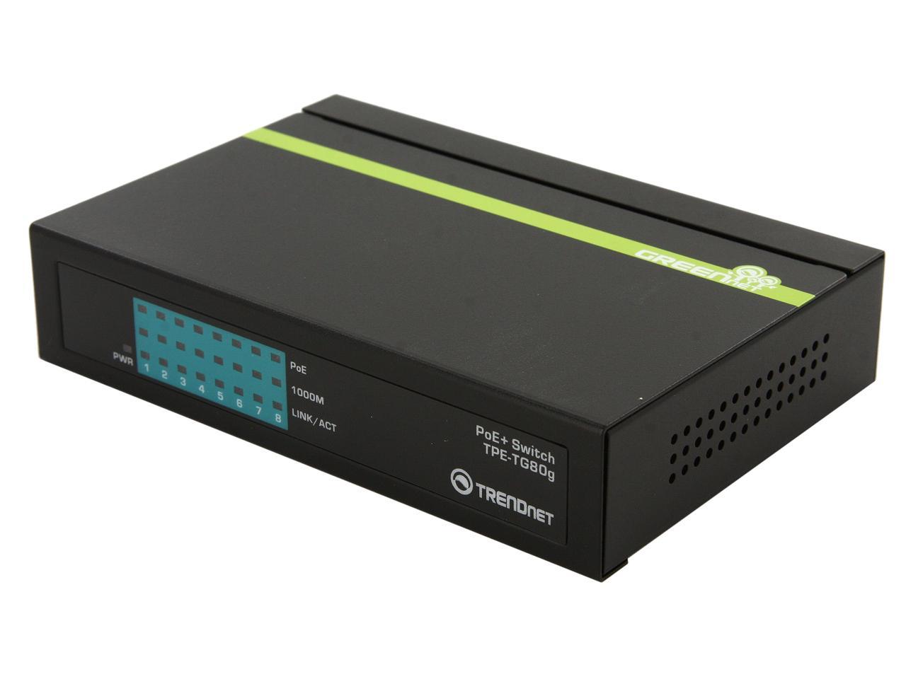 TRENDnet TPE-TG80G Unmanaged 8-Port Gigabit GREENnet PoE+ Switch. Limited Life Time Warranty