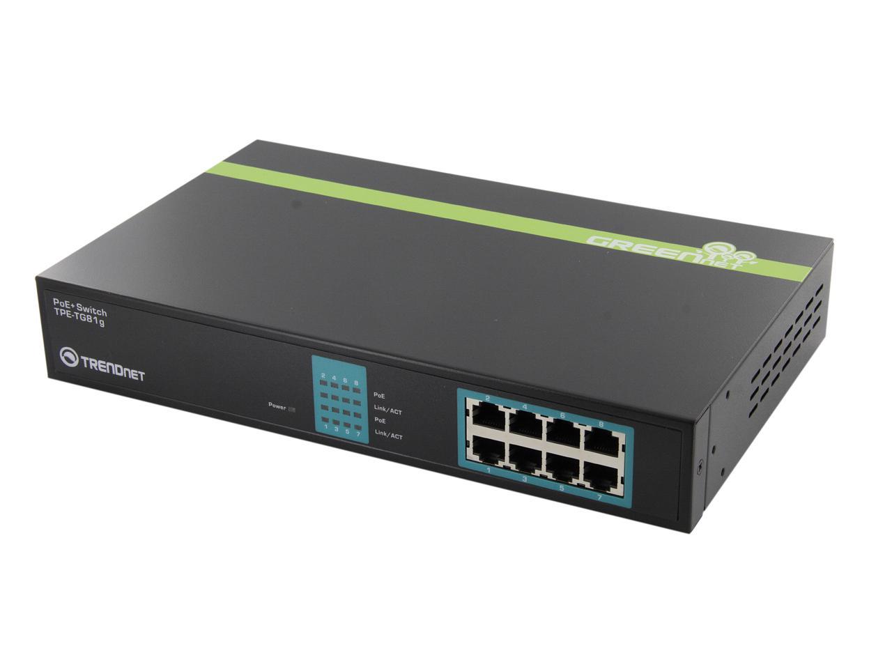 TRENDnet TPE-TG81g Network - Switches 8-Port Gigabit GREENnet PoE+ Switch. Limited Life Time Warranty