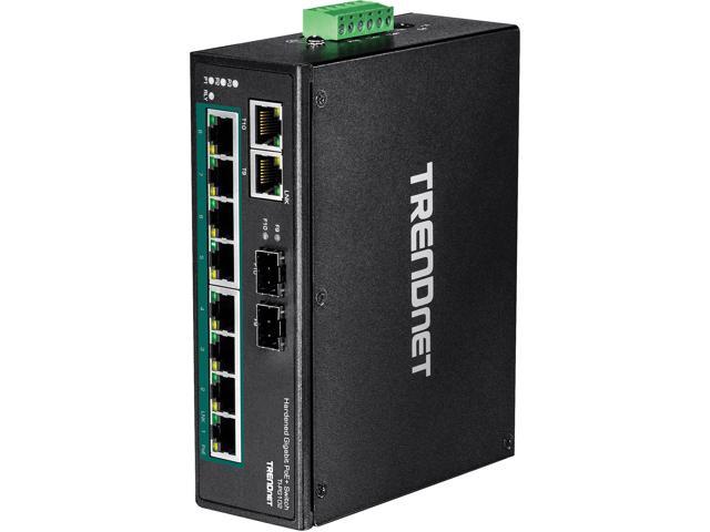 TRENDnet TI-PG102 10-Port Industrial Gigabit PoE+ DIN-Rail Switch Limited Lifetime Warranty