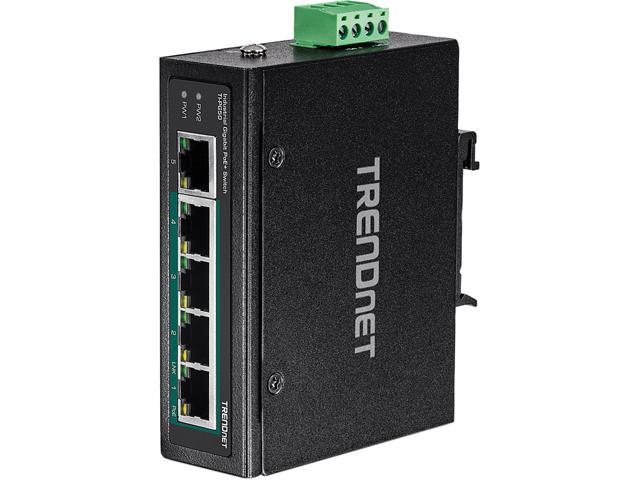 TRENDnet TI-PG50 Unmanaged 5-Port Industrial Gigabit PoE+ DIN-Rail Switch
