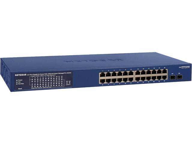 NETGEAR 26-Port PoE Gigabit Ethernet Smart Switch (GS724TPP) - Managed with 24 x PoE+ @ 380W, 2 x 1G SFP, Desktop/Rackmount, and ProSAFE Lifetime Protection