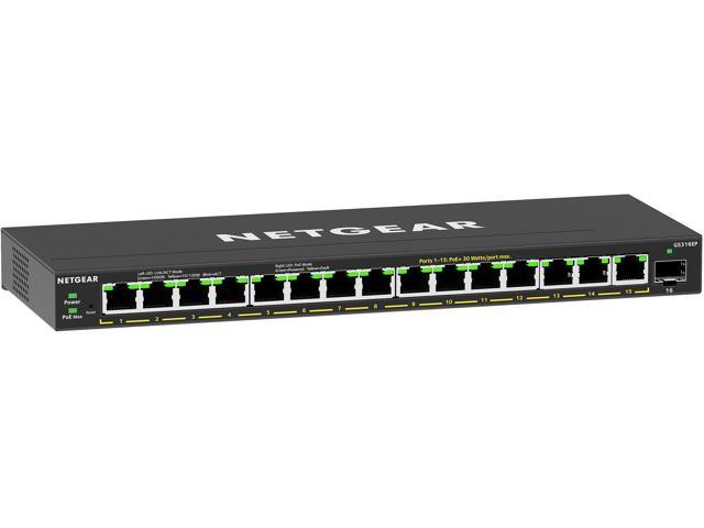 NETGEAR 16-Port PoE Gigabit Ethernet Plus Switch (GS316EP) - Managed with 15 x PoE+ @ 180W, 1 x 1G SFP Port, Desktop/Wall mount