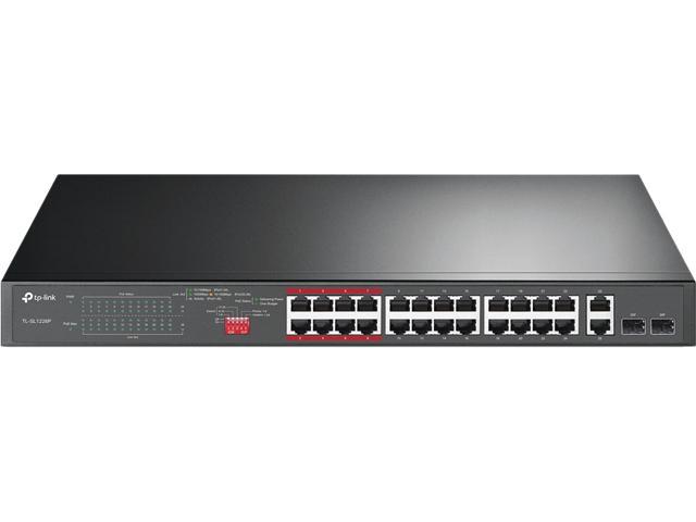 TP-Link 24 Port Fast Ethernet PoE Switch | 24 PoE+ Ports @250W, w/ 2 Uplink Gigabit Ports and 2 Combo SFP Slots | Plug & Play | Extend Mode | Priority Mode (TL-SL1226P)