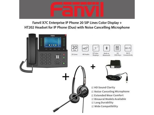 Fanvil X7C Enterprise IP Phone 20 SIP Lines with HT202 Headset for IP Phone (Duo) with Power Adapter