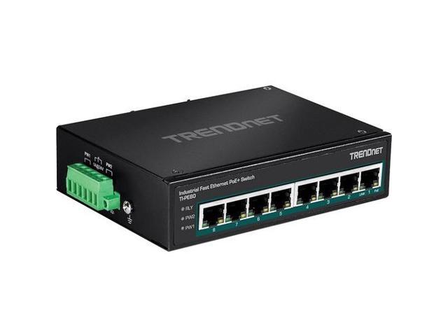 TRENDnet 8-Port Industrial Fast Ethernet PoE+ DIN-Rail Switch
