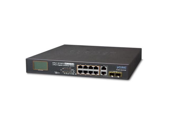 PLANET Technology - FGSD-1022VHP - 8-Port 10/100TX 802.3at PoE + 2-Port Gigabit TP/SFP combo Desktop Switch with LCD PoE