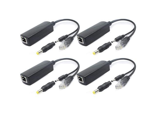 4-Pack 5V Gigabit Poe Splitter, 48V To 5V 2.4A Adapter, Plug 3.5Mm X 1.35Mm, 5.5Mm X 2.1Mm Connector, Ieee 802.3Af Compliant, For Ip Camera And More