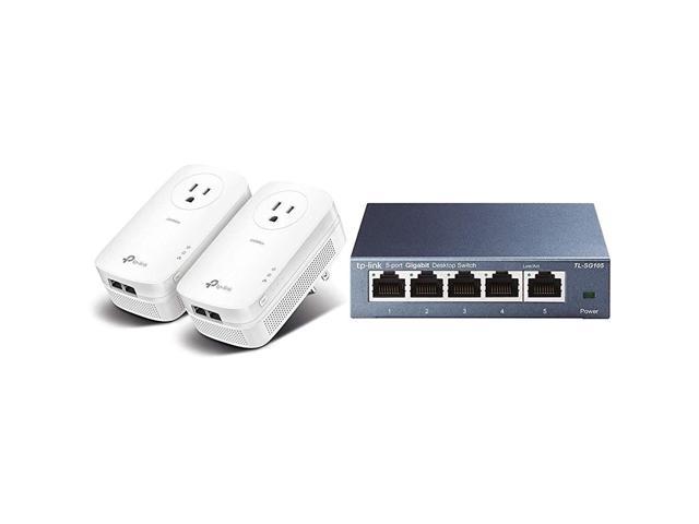 TP-Link AV2000 Powerline Adapter - Gigabit Port, Ethernet Over Power, Plug&Play, Power Saving, MU-MIMO, Noise Filtering(TL-PA9020P KIT) & 5 Port Gigabit Ethernet Network Switch (TL-SG105)