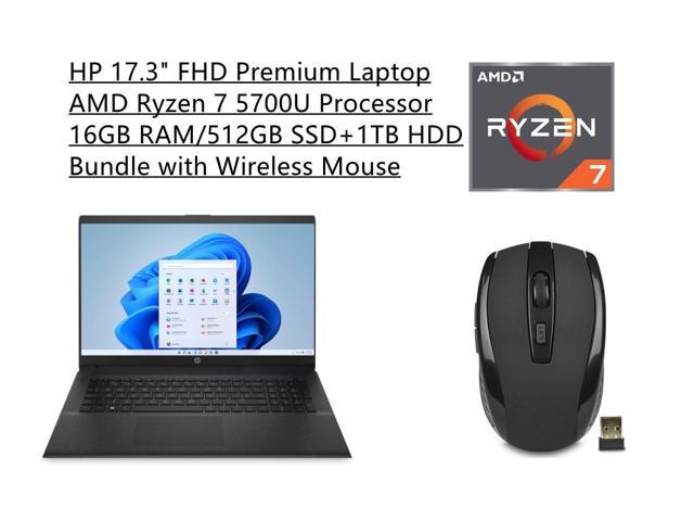 HP 17.3" FHD IPS Premium Laptop | AMD Ryzen 7 5700U 8 Cores Processor | 16GB RAM | 512GB SSD+1TB HDD | Wi-Fi 6 | Windows 10 Home | Black | Bundle with Wireless Mouse