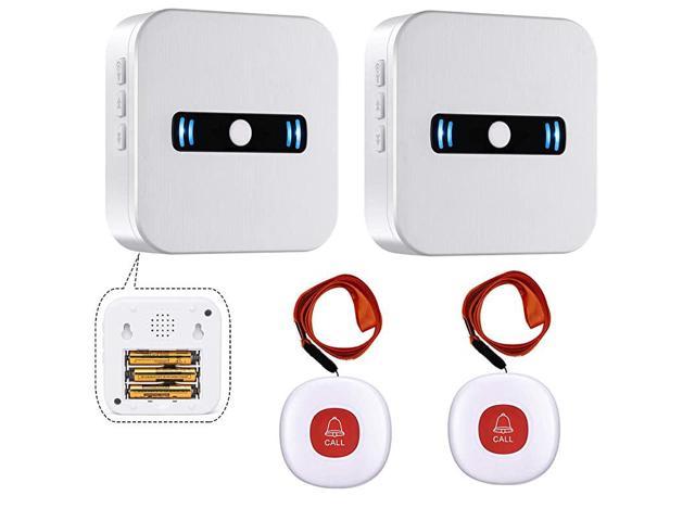 Wireless Portable Caregiver PagerEmergency Call Button BellPanic Alarm SystemPersonal Calling Alert HelpSafety Alarm for Elderly Senior Patient Home 2 Receiver+2 Panic Button