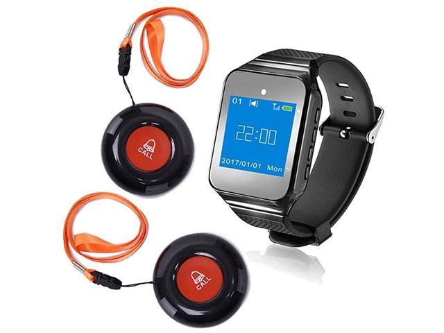 Caregiver Pager Wireless Smart Call Button Nurse Calling Alert Vibration for ElderlyPatientDisable at Home 1 Receiver Wrist Pager 2 PendantPortableFixed SOS Call Buttons 500+Feet
