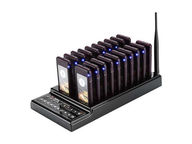 Restaurant Pager System Wireless Calling SystemLong Range Paging System with 20 Pcs Coaster Pagers and 1 Pcs 20Channel Keypad Wireless Call Button Base for Restaurant Church Shop