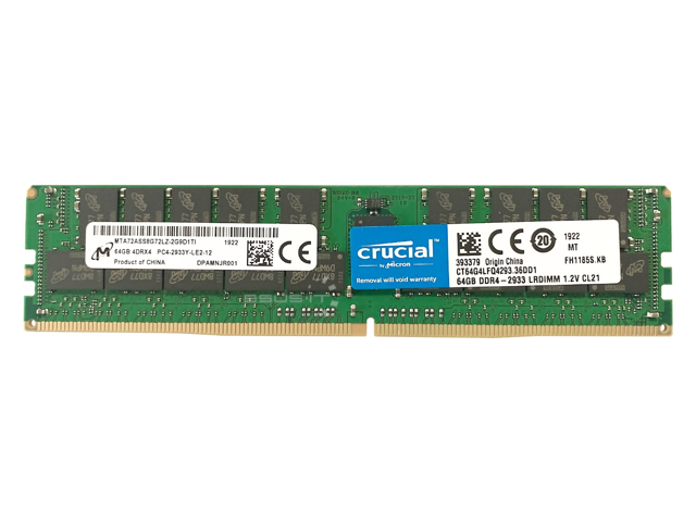 Crucial 64 GB CT64G4LFQ4293 (DDR4, 2933 MT/s, PC4-23400, CL21, Quad Rank x4, Load Reduced, DIMM, 288-Pin) Server Memory