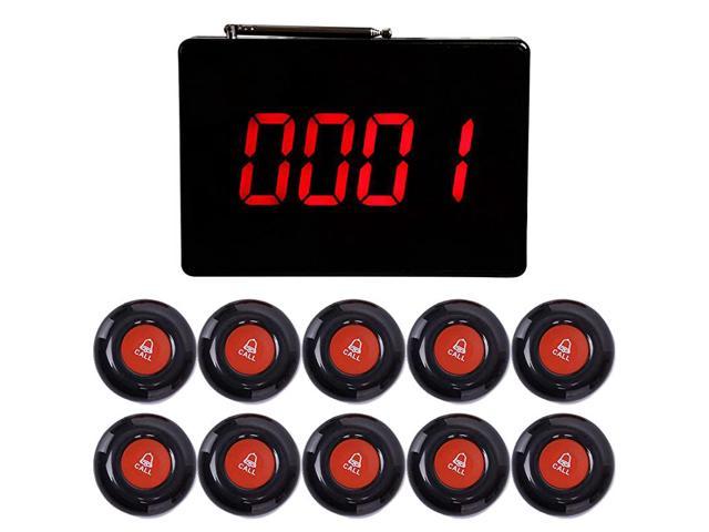 Wireless Calling System Customers Patient Pager System with 10 PCS Waterproof Call Buttons and 1PC Display Receiver for Restaurant Clinic Nursing Home Caregiver