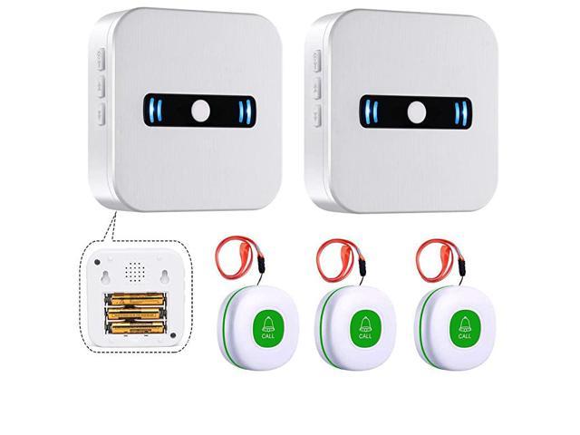 Portable Caregiver Pager Wireless Call Button for Elderly/Patient Call Buttons/Elderly Aids for Living/Call Light System for Elderly with 2 Portable Receiver+3 Necklace Call Buttons