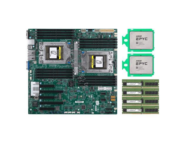Supermicro H11DSI Motherboard Mainboard With I/O Cable and I/O Shield 2x AMD EPYC 7B12 CPU 64 Cores 128 Threads SP3 240W 4x Samsung 32GB 2666MHz DDR4 ECC Sever Memory RAMs 2666V (Total 128GB)