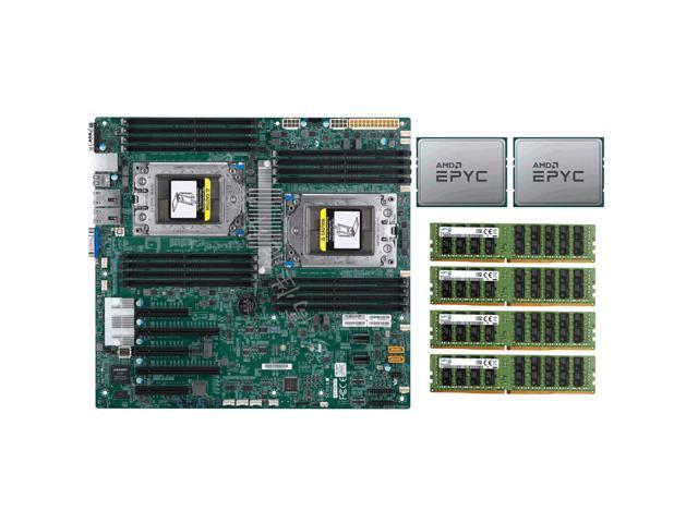 Supermicro H11DSi Motherboard E-ATX SATA3 + 2x AMD EPYC 7601 3,2Ghz CPU 64 Threads Up to 3.2GHz SP3 180W+4x 16GB Samsung DDR4 ECC Sever Memory 2666MHz RAM 64GB Motherboards Server