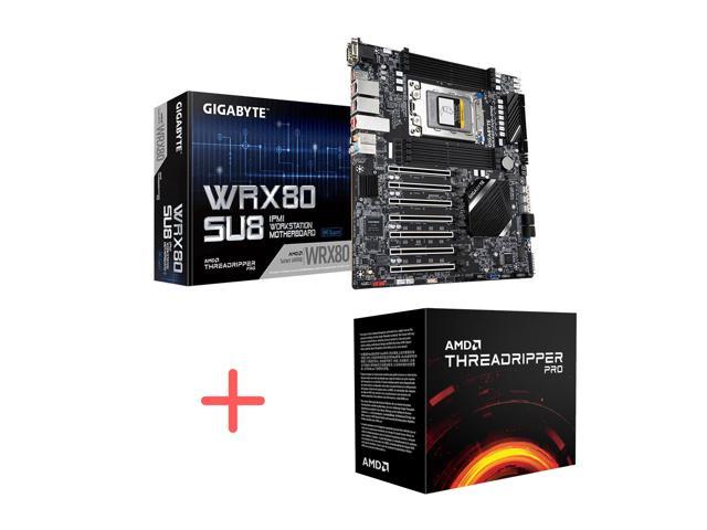 GIGABYTE AMD WRX80 Motherboard/CPU Bundle - Workstation Motherboard with AMD Ryzen Threadripper PRO 3995WX CPU 64-Core/128-Thread Processor - CPU MB Combo