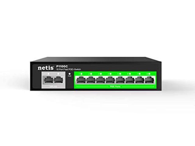 Netis P110GC 8GE Gigabit PoE Switch and 2GE Gigabit Uplink | 30W PoE+ Per Port 802.3af/at PoE Budget 120W | with 4KV Lightning Protection, Internal Power Supply and Long Distance Data Transmission