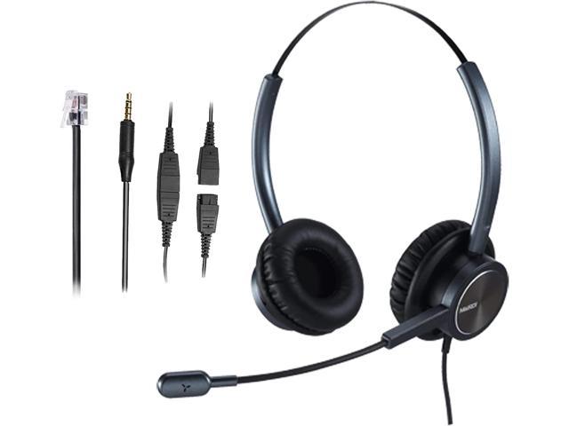 Call Center Headset with RJ9 Jack & 3.5mm Connector for Landline Deskphone Cell Phone PC Laptop, Office Business Telephone Headset with Noise Canceling Microphone for Polycom Avaya Nortel Aastra