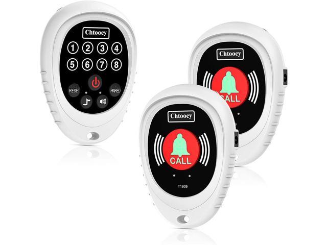 Chtoocy Wireless Caregiver Pager Smart Call Button Transmitter with Receiver Nurse Calling Alert Patient Help System for Elderly 1000 Feet Range Rechargeable (2 Call Buttons and 1 Receiver, White)