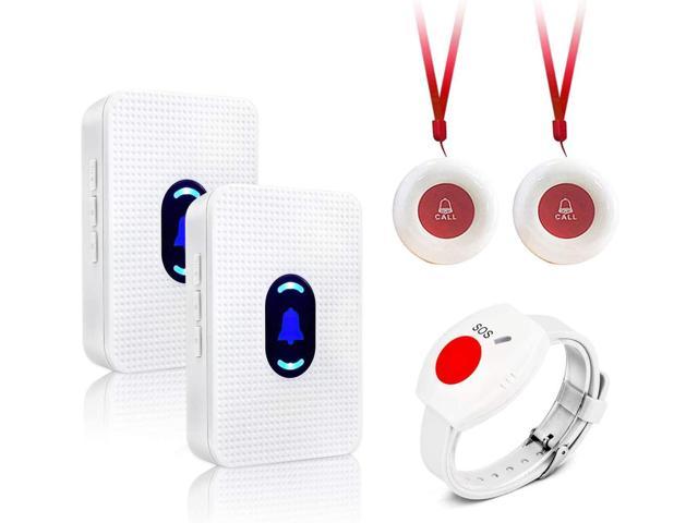 Daytech Caregiver Pager Call Button for Elderly Caregiver Paging System Home Alert Pager for Seniors Patient Nurse Medical Help Button 2 Receiver & 3 Panic Emergency Button