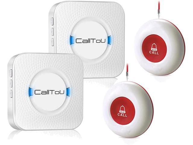 CallToU Wireless Caregiver Pager Smart Call System 2 SOS Call Buttons/Transmitters 2 Receivers Nurse Calling Alert Patient Help System for Home/Personal Attention Pager 500+Feet Plugin Receiver