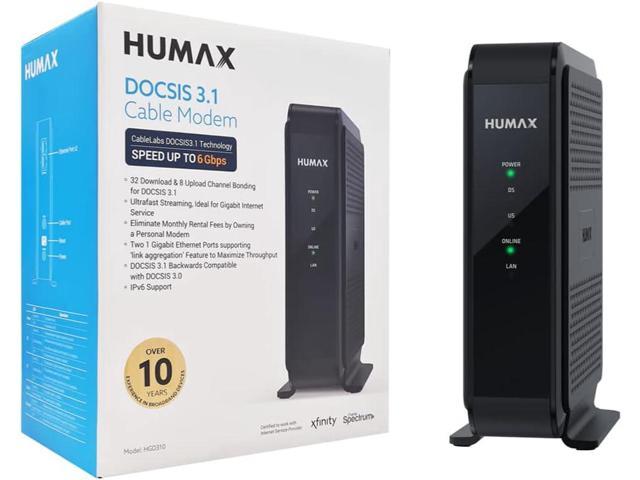 HUMAX HGD310 - DOCSIS 3.1 Cable Modem, Approved for Xfinity & Spectrum, Black, Max Internet Speed Plan 2000 Mbps