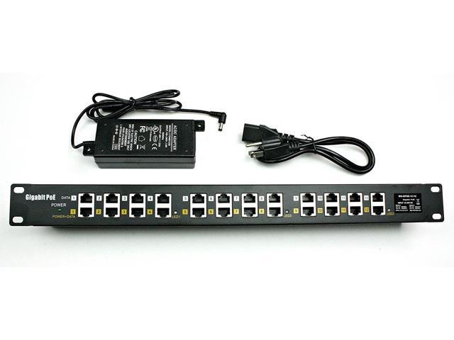 12 Port Gigabit PoE Injector with 48 Volt 60 Watt Power Supply for 802.3af Devices