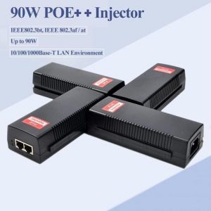 Gigabit 90W PoE Injector 54-56V Adapter, 10/100/1000Base-T IEEE 802.3bt PoE Standard Active POE+, Plug and Play for Wireless Access Points/PTZ/Videophones