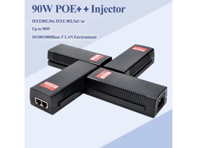 Gigabit 90W PoE Injector 54-56V Adapter, 10/100/1000Base-T IEEE 802.3bt PoE Standard Active POE+, Plug and Play for Wireless Access Points/PTZ/Videophones