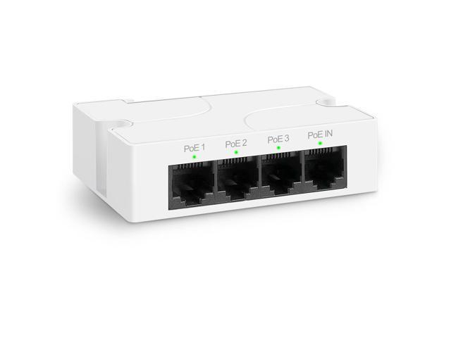4 Port PoE Extender with 3 PoE Out, IEEE 802.3af/at Mini 4 Channel PoE Repeater 100Mbps, Wall and Din Rail Mount Passthrough POE Switch/Booster, Plug and Play