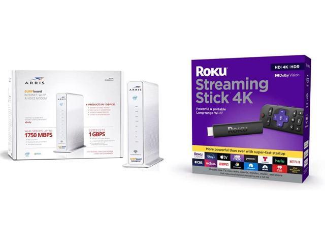 Surfboard Svg2482ac Docsis 3.0 24x8 Cable Modem & Ac1750 Wi-fi Router & Roku Streaming Stick 4k 2021 | Streaming Media Player 4k/hdr/dolby Vision with Roku Voice Remote and Tv Controls