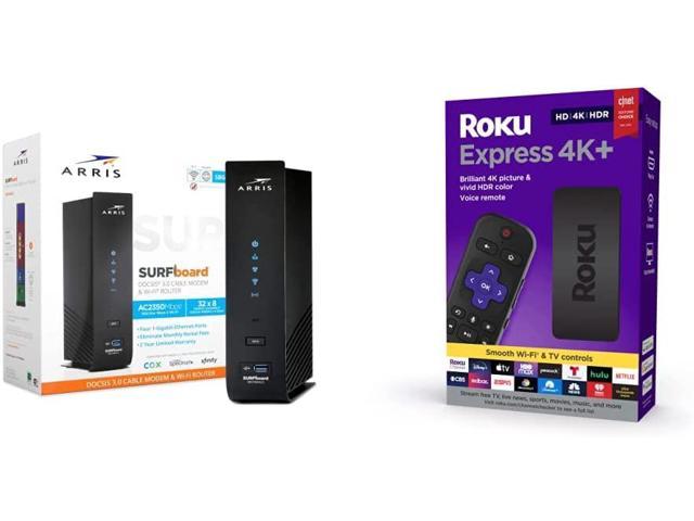 Surfboard Sbg7600ac2 Docsis 3.0 Cable Modem and Ac2350 Dual-band Wi-fi Router, Approved for Cox, Spectrum, Xfinity and Others (black) and Roku Express 4k+ 2021 | Streaming Media Player Hd/4k/hdr