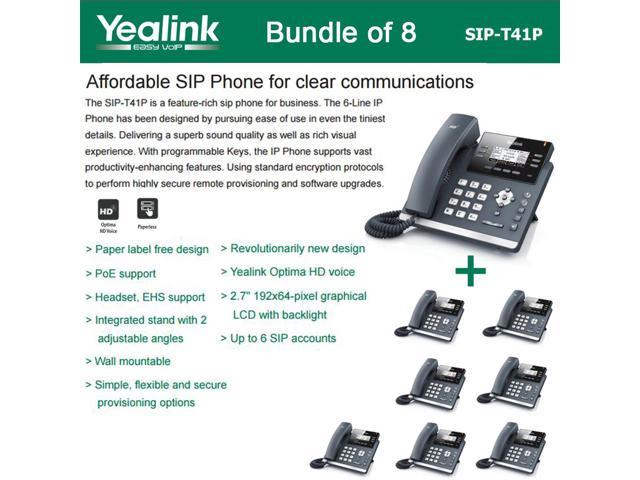 Yealink SIP-T41P 8-PACK Gigabit IP Phone 6-Line PoE support, HD voice