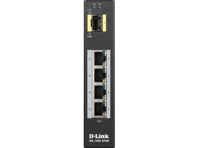D-Link DIS-100G-5PSW Unmanaged Industrial Gigabit Unmanaged Switches, 4 x 100/1000BaseT PoE Ports, 1 x 100/1000BaseSFP Slots