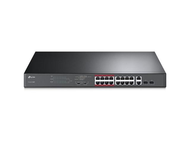TP-Link 16 Port 10/100Mbps Fast Ethernet PoE Switch | 16 PoE+ Ports @194W, w/ 2 Uplink Gigabit Ports + 2 Combo SFP Slots | Plug & Play | Lifetime Protection | Extend Mode | Priority Mode (TL-SL1218MP)