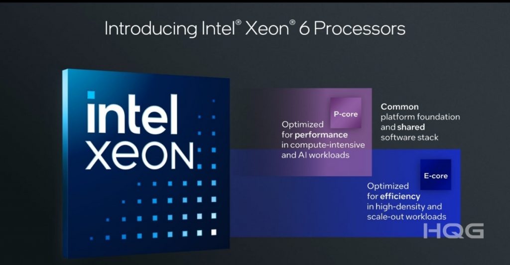 2 loại cpu intel xeon 6 p-core và e-core